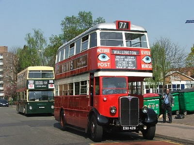 The oldest and newest buses of the day